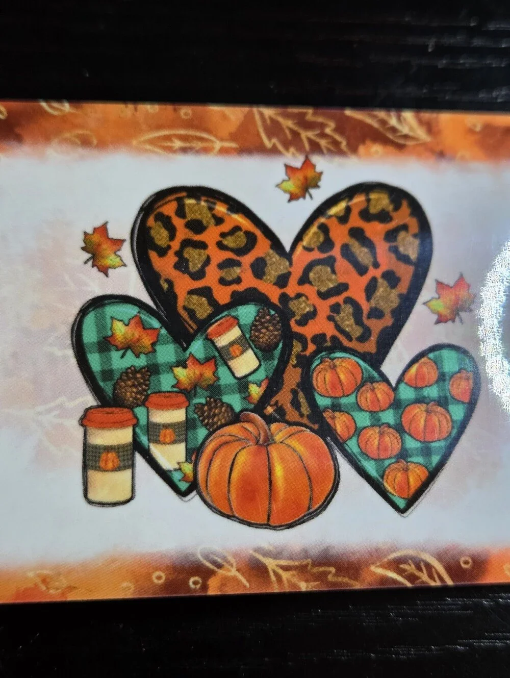 Autumn Hearts Decorative Keycard Keychain - Orange Pumpkin Design
